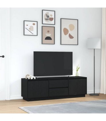 vidaXL TV Cabinet with LED Lights Black Oak 160.5x41x50 cm