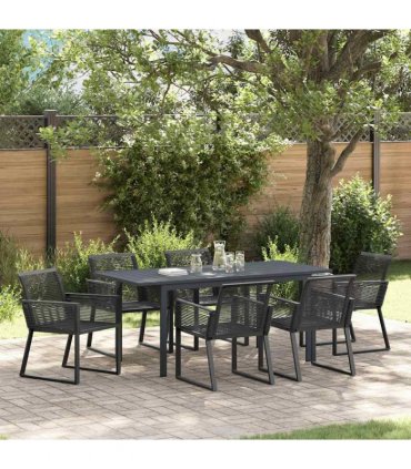 vidaXL Garden Dining Set 7 pcs Black Poly Rattan