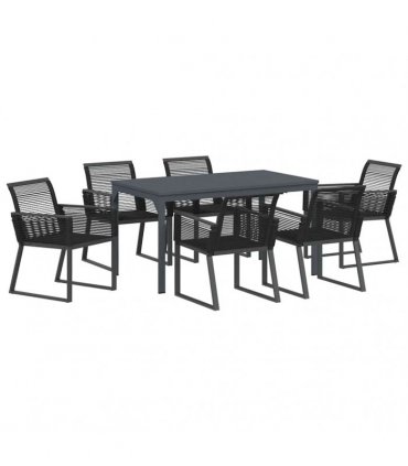 vidaXL Garden Dining Set 7 pcs Black Poly Rattan
