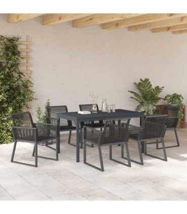 vidaXL Garden Dining Set 7 pcs Black Poly Rattan