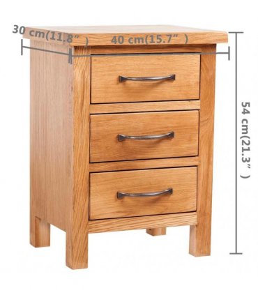 vidaXL Nightstand with 3 Drawers 40x30x54 cm Solid Oak Wood