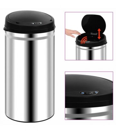 vidaXL Automatic Sensor Dustbin 50 L Stainless Steel