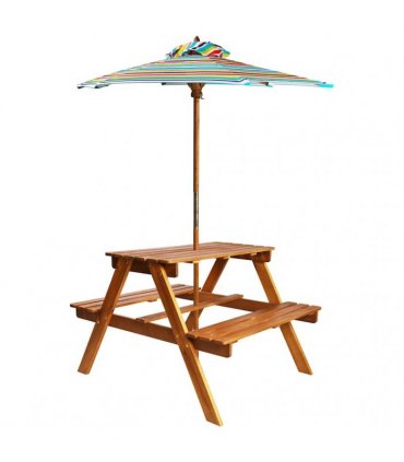 vidaXL Kids Picnic Table with Parasol 79x90x60 cm Solid Acacia Wood