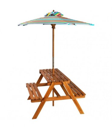 vidaXL Kids Picnic Table with Parasol 79x90x60 cm Solid Acacia Wood