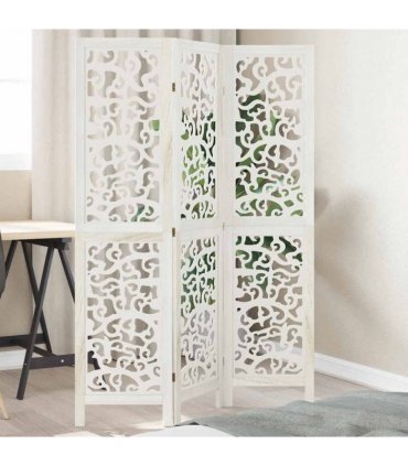 vidaXL Room Divider 3 Panels White Solid Wood Paulownia