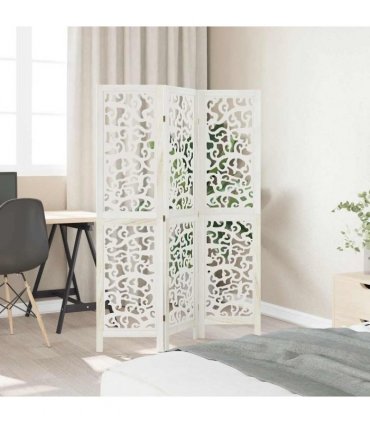 vidaXL Room Divider 3 Panels White Solid Wood Paulownia