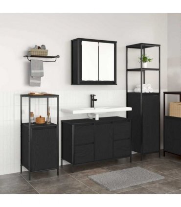 vidaXL Bathroom Furniture Set 3 pcs Black Oak Engineered Wood