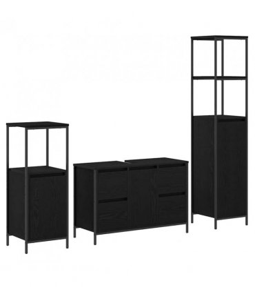 vidaXL Bathroom Furniture Set 3 pcs Black Oak Engineered Wood