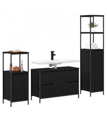 vidaXL Bathroom Furniture Set 3 pcs Black Oak Engineered Wood