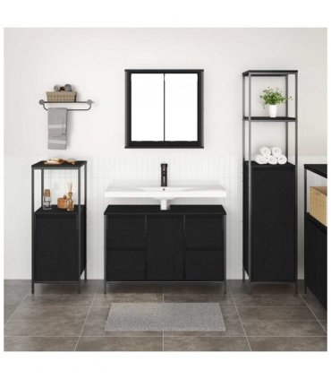 vidaXL Bathroom Furniture Set 3 pcs Black Oak Engineered Wood