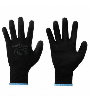 vidaXL Work Gloves 12 pcs Black 9 / L Polyester