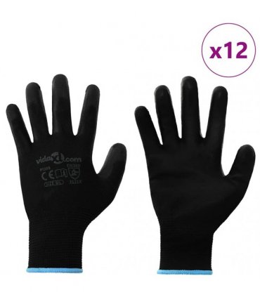 vidaXL Work Gloves 12 pcs Black 9 / L Polyester