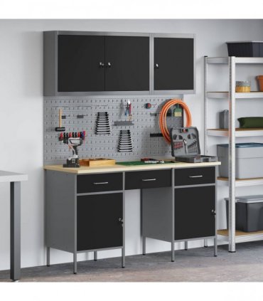 vidaXL Work Cabinet with Drawer 10 pcs Black Engineered Wood and Steel