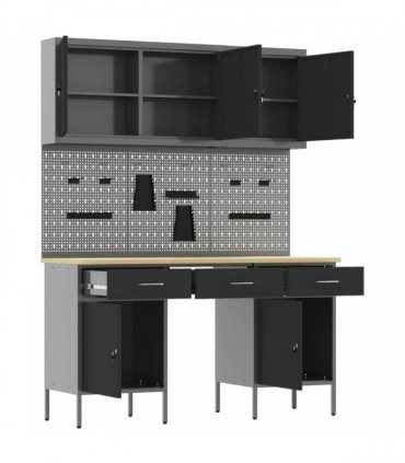vidaXL Work Cabinet with Drawer 10 pcs Black Engineered Wood and Steel