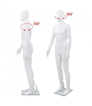 vidaXL Full Body Male Mannequin with Glass Base Glossy White 185 cm