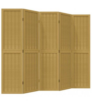 vidaXL Room Divider 5 Panels Brown Solid Wood Paulownia