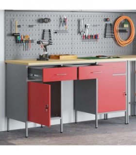 vidaXL Work Cabinet with Drawer 3 pcs Red Engineered Wood and Steel