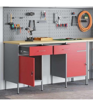 vidaXL Work Cabinet with Drawer 3 pcs Red Engineered Wood and Steel