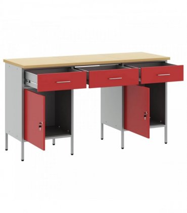 vidaXL Work Cabinet with Drawer 3 pcs Red Engineered Wood and Steel