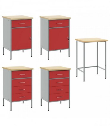 vidaXL Work Cabinet with Drawer 3 pcs Red Engineered Wood and Steel