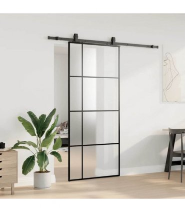 vidaXL Sliding Door with Hardware Set Black 90x205 cm ESG Glass