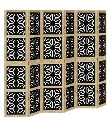 vidaXL Room Divider 6 Panels Brown and Black Solid Wood Paulownia