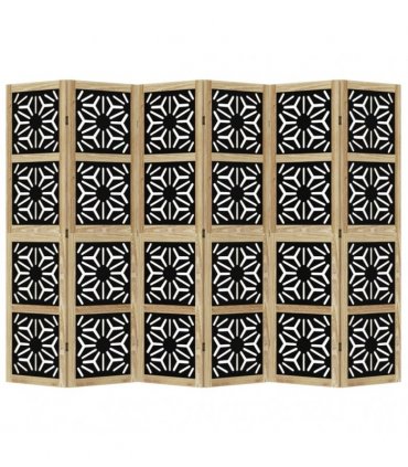 vidaXL Room Divider 6 Panels Brown and Black Solid Wood Paulownia