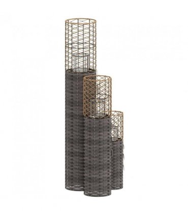 vidaXL Candle Holders 3 pcs Grey Wicker
