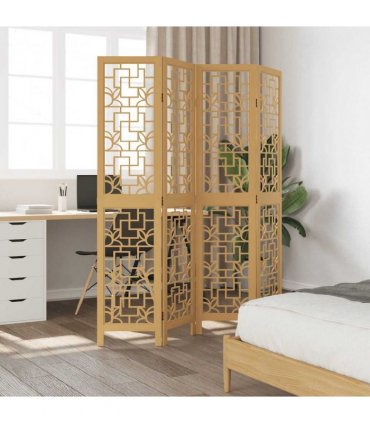 vidaXL Room Divider 4 Panels Brown Solid Wood Paulownia
