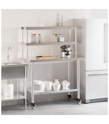 vidaXL Kitchen Work Table with Overshelf 110x55x150 cm Stainless Steel