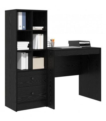 vidaXL Desk with Drawer with Shelf with Storage 2 pcs Black Oak