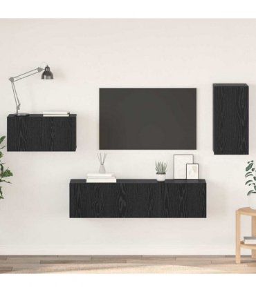 vidaXL TV Cabinet Set with Drawer Black Oak Engineered Wood