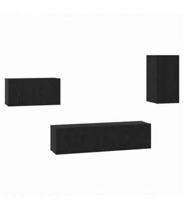 vidaXL TV Cabinet Set with Drawer Black Oak Engineered Wood