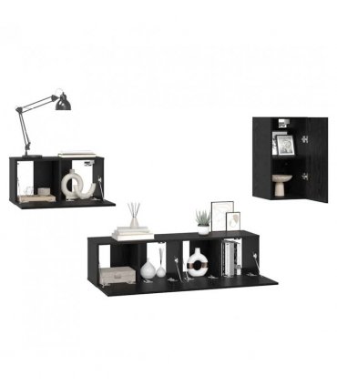 vidaXL TV Cabinet Set with Drawer Black Oak Engineered Wood