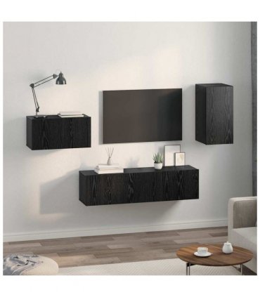 vidaXL TV Cabinet Set with Drawer Black Oak Engineered Wood