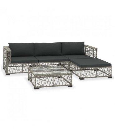 vidaXL Garden Lounge Set | Grey | PE Rattan, Powder-Coated Steel, Tempered Glass