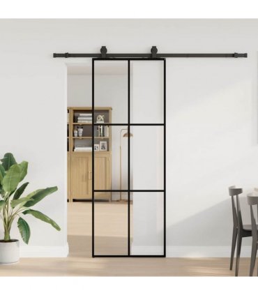vidaXL Sliding Door with Hardware Set Black 76x205 cm ESG Glass