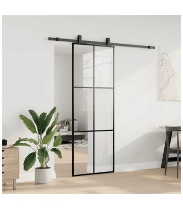 vidaXL Sliding Door with Hardware Set Black 76x205 cm ESG Glass
