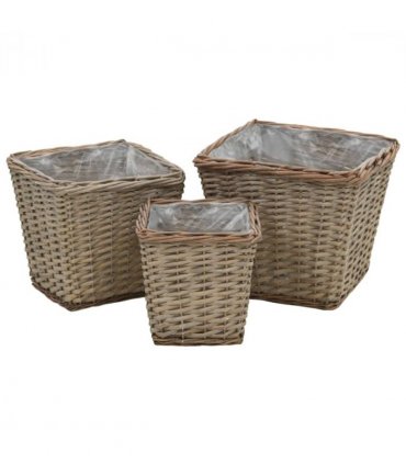 vidaXL Raised Bed 3 pcs Wicker with PE Lining
