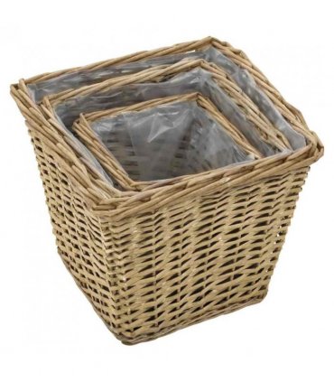 vidaXL Raised Bed 3 pcs Wicker with PE Lining