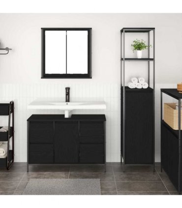 vidaXL Bathroom Furniture Set with Drawer with Shelf 2 pcs Black oak