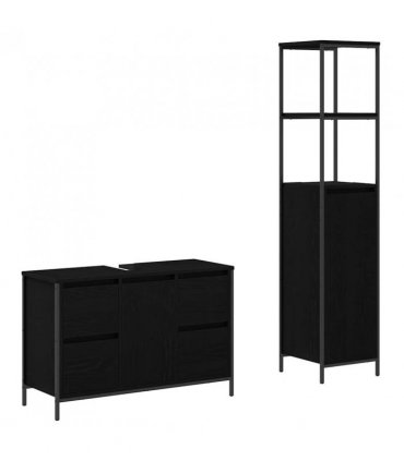 vidaXL Bathroom Furniture Set with Drawer with Shelf 2 pcs Black oak