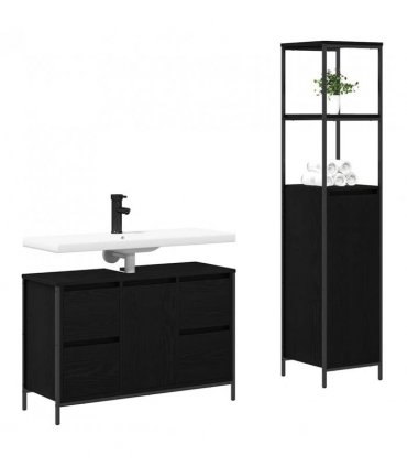 vidaXL Bathroom Furniture Set with Drawer with Shelf 2 pcs Black oak