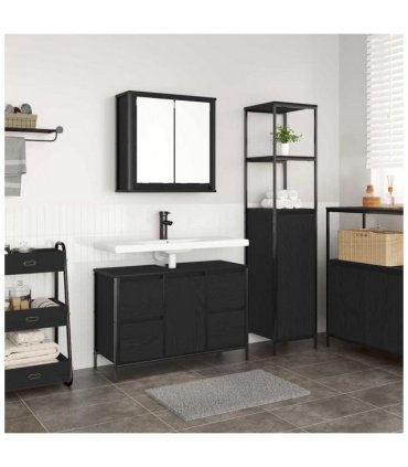 vidaXL Bathroom Furniture Set with Drawer with Shelf 2 pcs Black oak