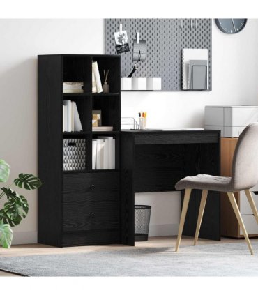 vidaXL Desk with Drawer with Shelf with Storage 2 pcs Black Oak