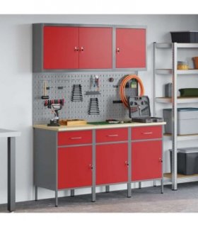 vidaXL Work Cabinet with Drawer 8 pcs Red Engineered Wood and Steel