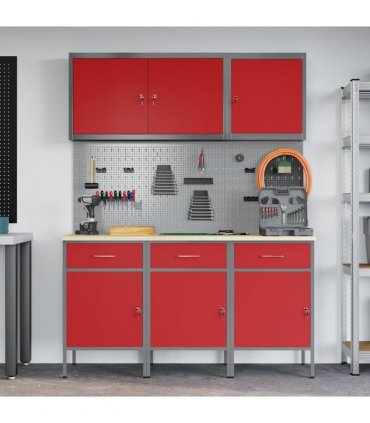 vidaXL Work Cabinet with Drawer 8 pcs Red Engineered Wood and Steel