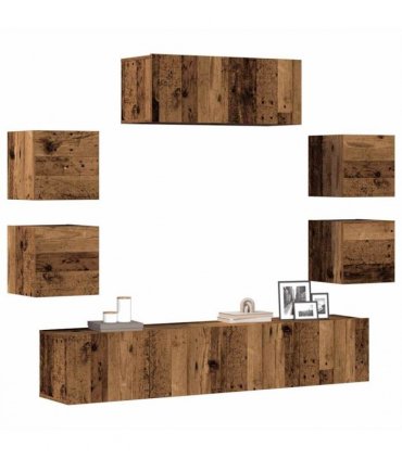 vidaXL 7 Piece TV Cabinet Set Wall-mounted Old Wood Engineered Wood