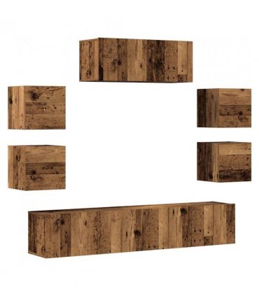 vidaXL 7 Piece TV Cabinet Set Wall-mounted Old Wood Engineered Wood