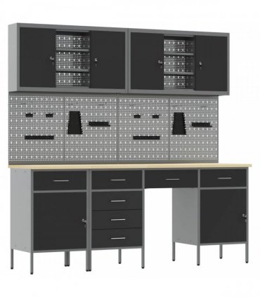 vidaXL Work Cabinet with Drawer 10 pcs Black Engineered Wood and Steel